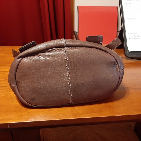 Vintage Tommy Hilfiger Designer Real Leather Dark Brown Mid-Sized Shoulder Bag - Picture 5 of 6